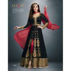 Fabulous Black Anarkali Dress Front Slit Designer Embroidered Suit