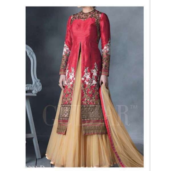 Red & Beige Indian Net Lehenga Ethnic Wedding Suit
