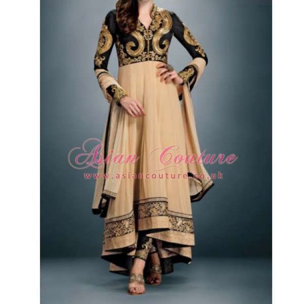 Black Gold Indian Frock Embroidered Anarkali Suit