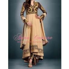 Brown Gold Indian Frock Party Wear Anarkali Suit Brown Gold Indian Frock Party Wear Anarkali Suit