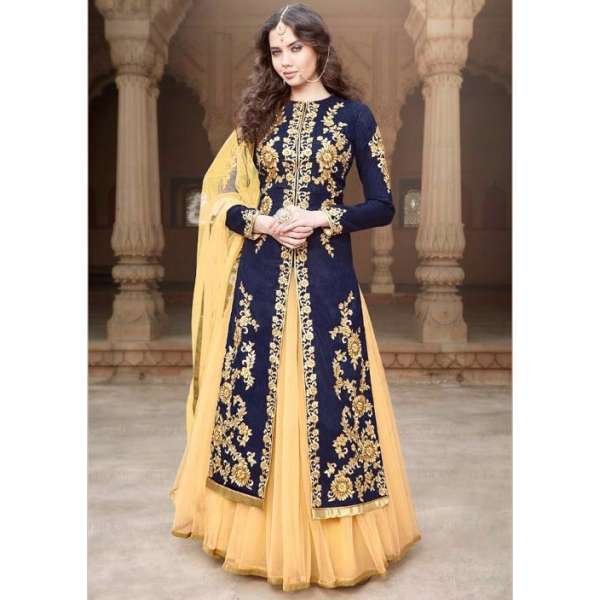 MA1506-B NAVY BLUE MAYA SEMI STITCHED ANARKALI LEHENGA SUIT