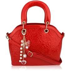 LS00134 - Red Flower Fashion Tote Bag With Charm