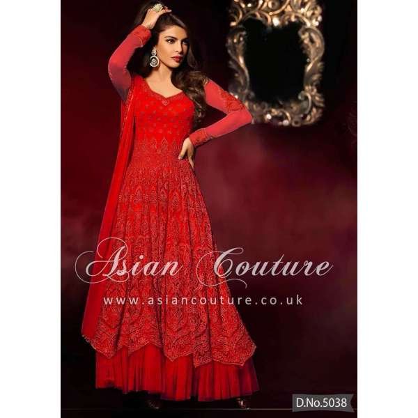 RED PRIYANKA CHOPRA ANARKALI DRESS MAXI GOWN