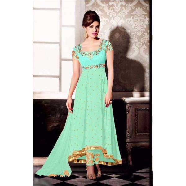Aqua Dress Party Frock Pryianka Chopra Stylish Outfit
