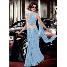 ZHR5120B BLUE PRIYANKA CHOPRA LYCRA SAREE STYLE GOWN
