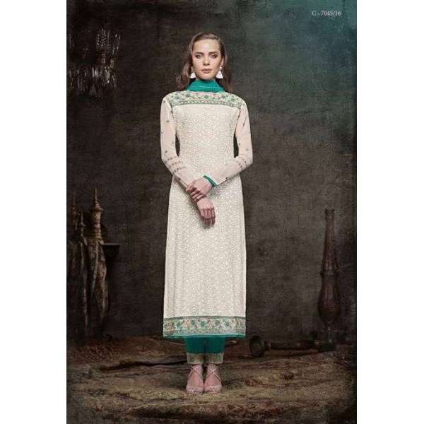 5136 OFF WHITE HEROINE STARLET GEORGETTE STRAIGHT CUT STYLE SEMI STITCHED SUIT
