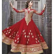 Zoya Red Designer Semi Stitched Anarkali Asian Dress Zoya Red Designer Semi Stitched Anarkali Asian Dress