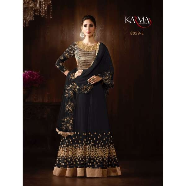 8059-E BLACK KARMA HEAVY GOLD EMBROIDERED WEDDING WEAR GOWN