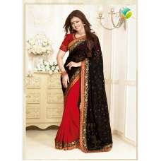 ZKH16359 Red With Black Kasheesh Sheesha Designer Saree