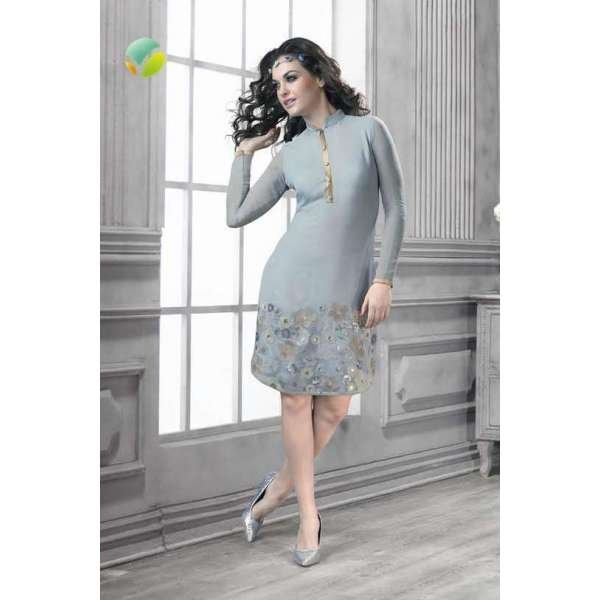 Light Grey Stitched Pakistani Designer Kurti