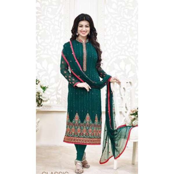 Green Aisha Party Wear Semi Stitched Salwar Kameez Suit