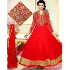 L19001 FIESTA RED LAVINA HEAVY EMBRIODERD DESIGNER DRESS