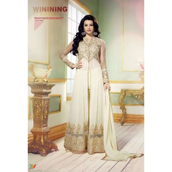 L19005 WHITE LAVINA HEAVY EMBRIODERD DESIGNER DRESS