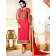 L19007 PINK LAVINA HEAVY EMBRIODERD DESIGNER DRESS