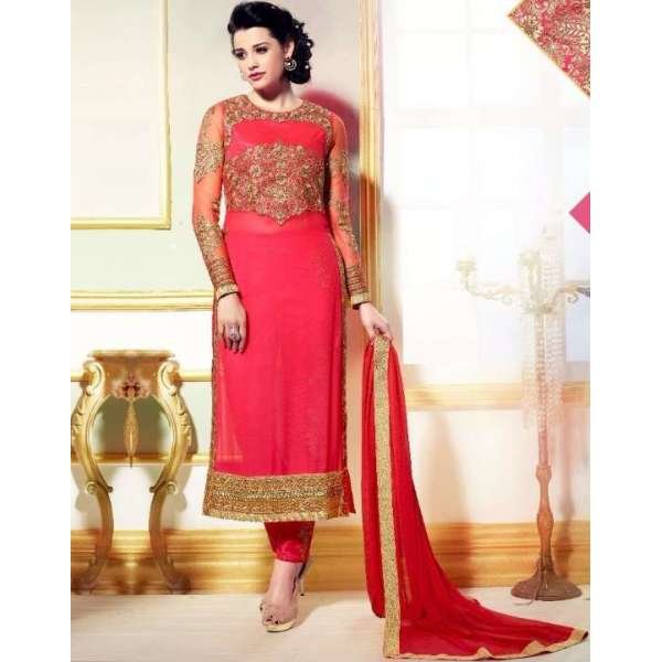 L19007 PINK LAVINA HEAVY EMBRIODERD DESIGNER DRESS
