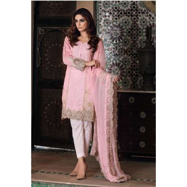 Rose Tan Pink Maria B Embroidered Readymade Suit