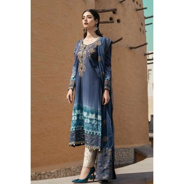 D1804-A BLUE MARIA B LUXURY READY TO WEAR SPRING LAWN SUIT