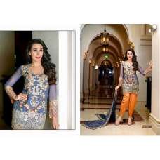 Blue Orange Embroidered Straight Cut Dhoti Suit