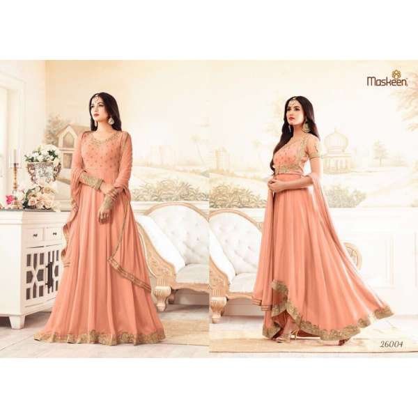PEACH WEDDING WEAR INDIAN ANARKALI DRESS