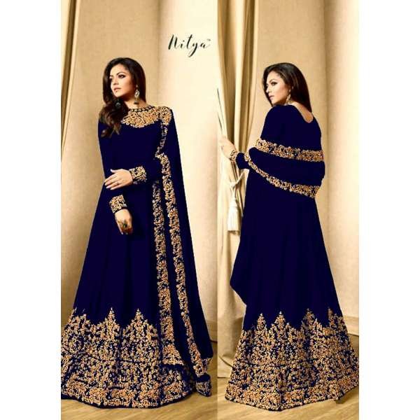OYAL BLUE EMBROIDERED FLOOR LENGTH ANARKALI SUIT 