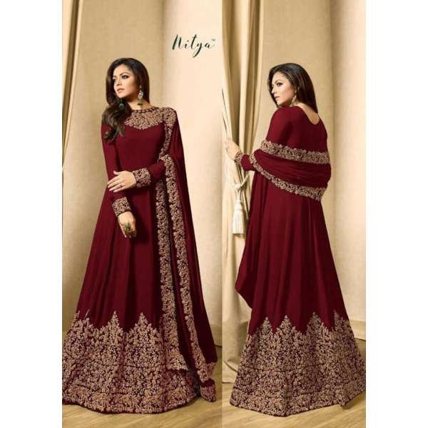 MAROON EMBROIDERED FLOOR LENGTH INDIAN ANARKALI SUIT 