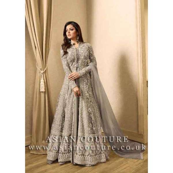 GREY INDIAN BRIDESMAID DRESS WEDDING GOWN 