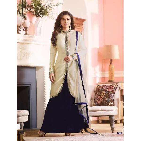 LT-97006 WHITE AND BLUE NITYA DESIGNER JACKET STYLE LENGHA