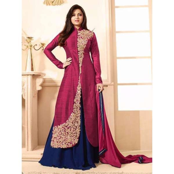 88008 MAROON AND BLUE LT NITYA PARTY WEAR ANARKALI SUIT 