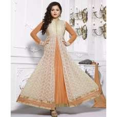 White & Orange Jacket Style Anarkali Suit