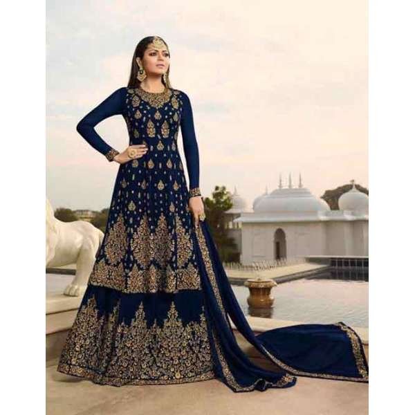 Navy Blue Heavy Embroidered Indian Wedding Lehenga