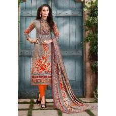 2008 ORANGE AND GREY PASHMINA SARANG SALWAR KAMEEZ WITH PRINTED SHAWL