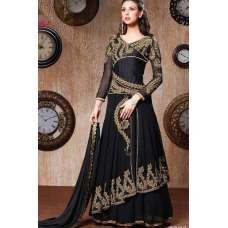 Black Gold Maxi Dress Designer Gown Anarkali Suit 
