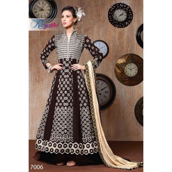Brown Cream Long Dress Maxi Gown Anarkali 