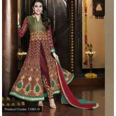 Green & Maroon Embellished Georgette Anarkali Suit