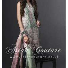 GREEN PINK SEMI STITCHED PAKISTANI LAWN  SUIT