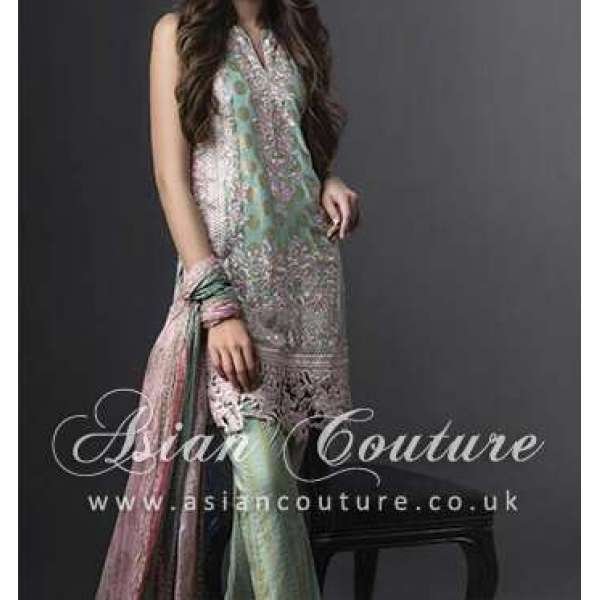 GREEN PINK SEMI STITCHED PAKISTANI LAWN  SUIT