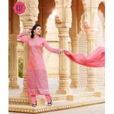 Pink Net Dress Gold Polka Dots Long Suit