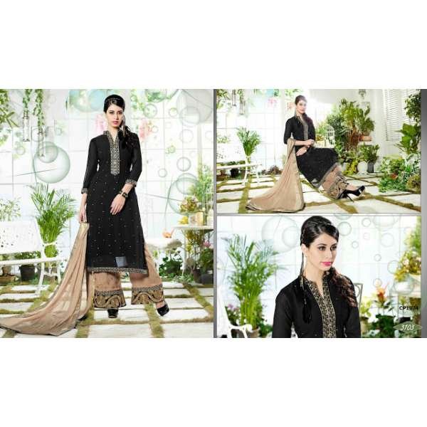 Womens Black Dress Top Beige Palazzo Indian Suit 