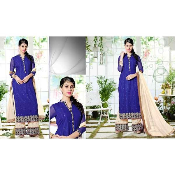 Blue Dress Kurti Cream Palazzo Salwar Suit 