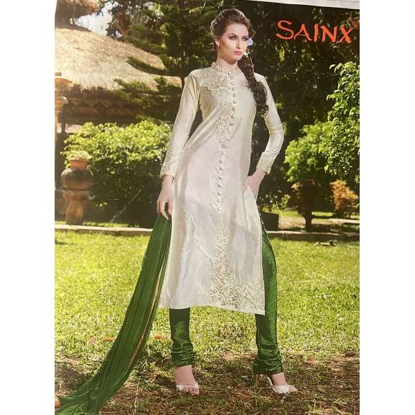 White Green Embroidered Indian Party Suit