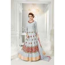 Steel Blue Indian Zari Embroidered Anarkali Suit