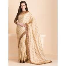 ZACS-17 SUBTLE BEIGE SAREE WITH A JACKET STYLE FULL SLEEVES BLOUSE (READY MADE)