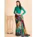 ACS-05 RAMA GREEN FLORAL PRINTED FULL SLEEVE BLOUSE UNSTITCHED SAREE