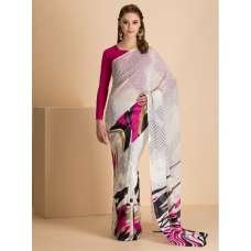 CREAM AND PINK SUMMER ABSTRACT PRINTED SEMI STITCHED SAREE CREAM AND PINK SUMMER ABSTRACT PRINTED SEMI STITCHED SAREE