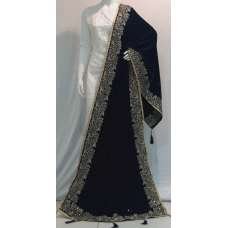 Navy Blue Luxury Velvet Embroidered Shawl