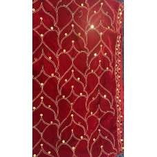 Red Gold Sequin Embroidered Velvet Shawl