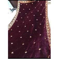 Maroon Embroidered Velvet Shawl