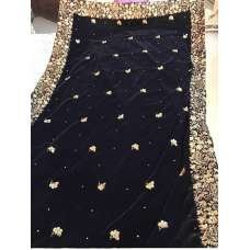 Long Black Embroidered Velvet Shawl