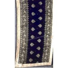 Navy Blue Gold Heavy Embroidered Velvet Shawl