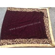 Plum Embroidered Winter Shawl in Micro Velvet